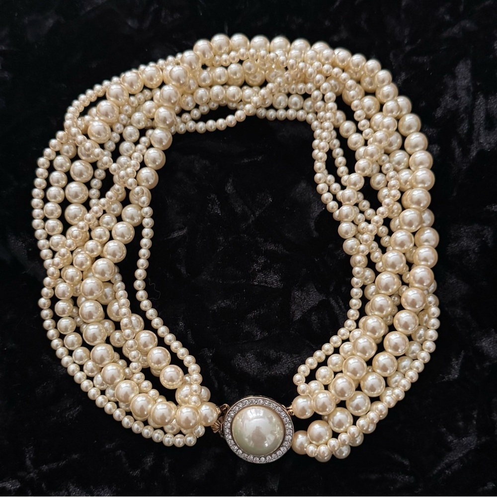 Elegant Carolee Multi-Strand Faux Pearl Choler with Australian Crystal Accents